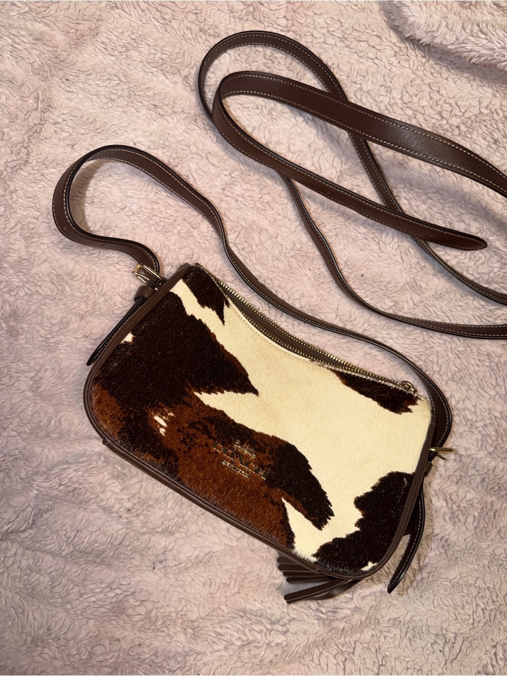 Coach Two-Tone Cowhide Crossbody Bag in Brown & Cream